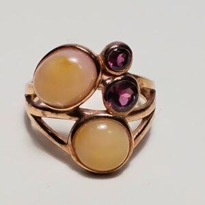 925 Silver Rose Gold Vermeil Quartz Cabochon Ring Sz 8-1/2